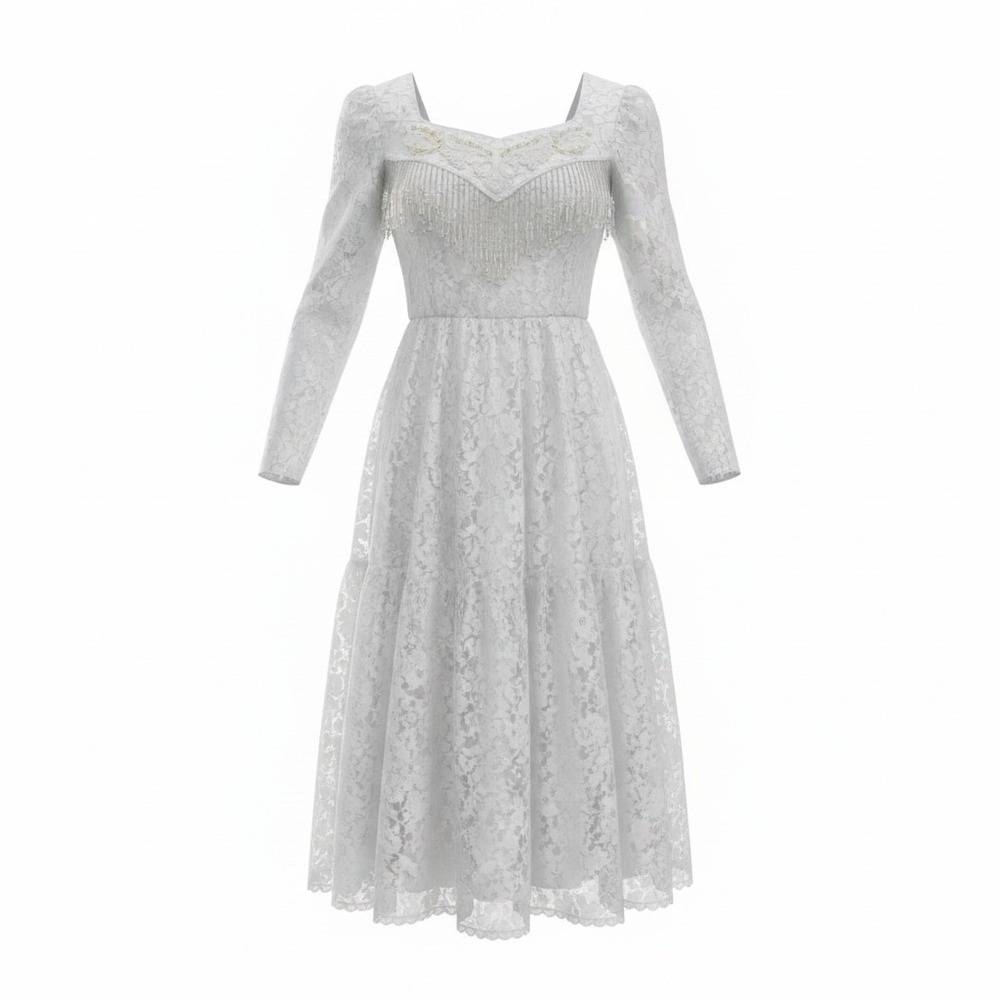 Western Attitude Lilia Smitty Dress 5/6 White Lace Beaded Fringe Dolly Western